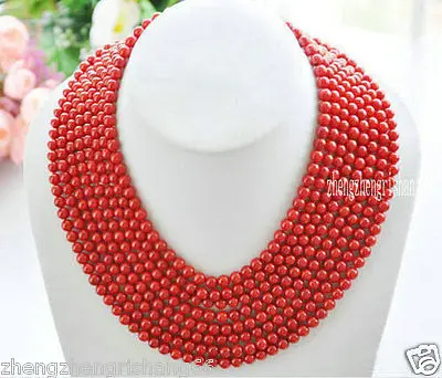 

Hot sale Charming! 8 Rows 6mm Red Coral Round Beads Necklace 17-24