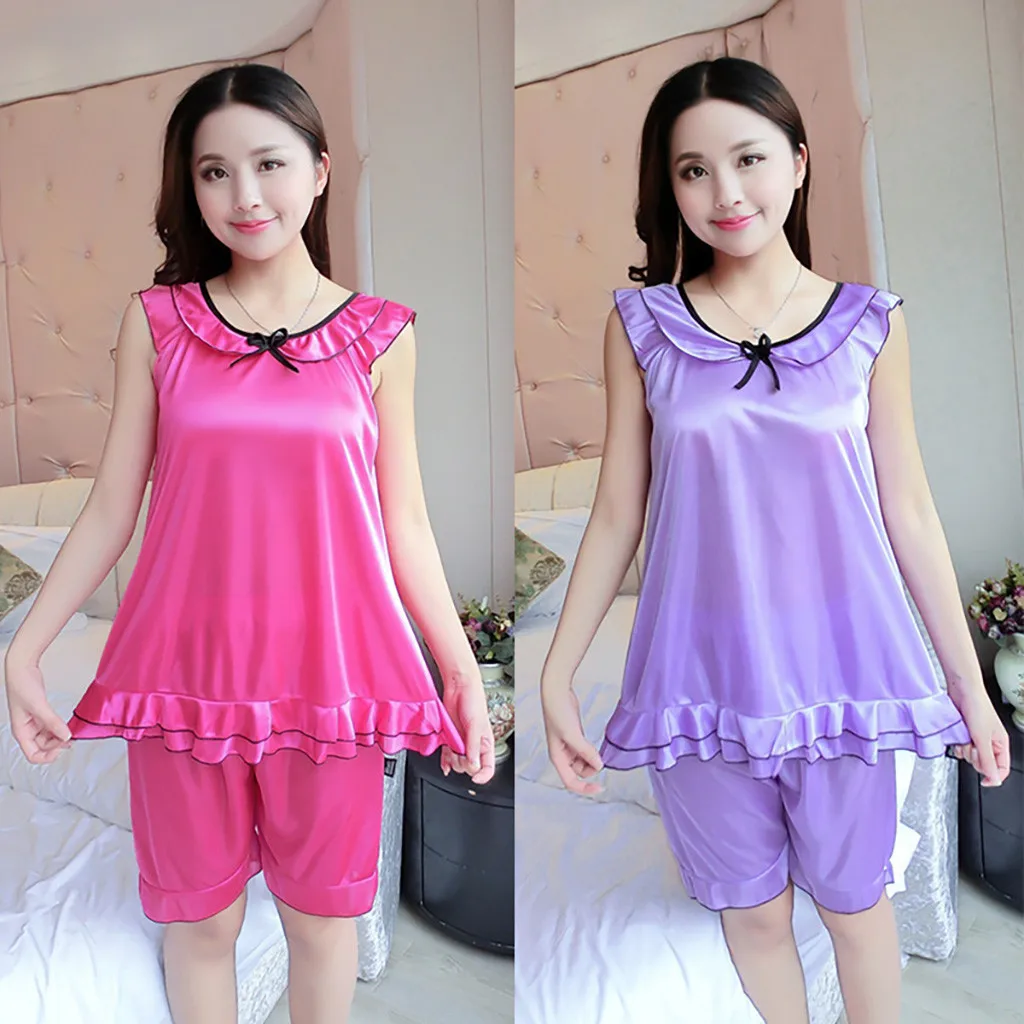 Summer Home Service Suit Bow Women Pyjamas Satin Silk Top Set Female Pajamas Set NightSuit Sleepwear Sets Shorts Women Nightwear Summer Home Service Suit Bow Women Pyjamas Satin Silk Top Set Female Pajamas Set NightSuit Sleepwear Sets Shorts Women Nightwear