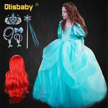 Nova festa de aniversário pequena sereia traje crianças natal fantasia meninas princesa ariel vestido de manga longa verde elegante vestidos de baile