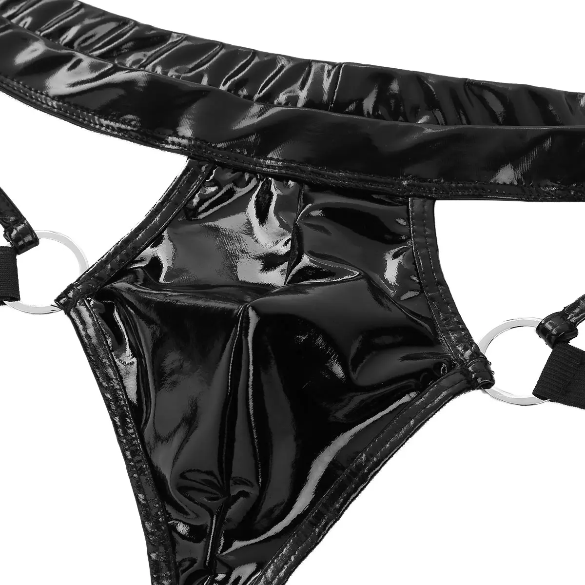 Мужские стринги Jockstrap сексуальные из лакированной кожи с открытой пяткой и