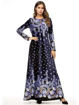 

Dubai Muslim Fashion Dress Women Robes Abaya High Quality Long Sleeve Fashion Boutique Ramadan Printed Dresses Moroccan Kaftan