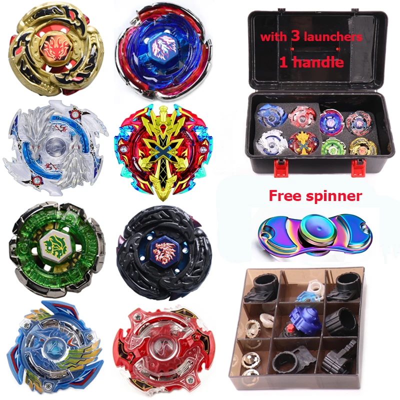 

8pcs Gyro+3pcs Launcher+1pc Handle Beyblade Set Spinning Top B34 B35 BB48 BB66 BB0105 BB106 Metal Funsion 4D With Plastic Box