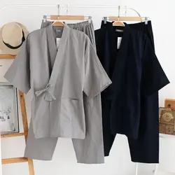QWEEK/Осенняя мужская пижама, 100% хлопковое кимоно, Мужская одежда для сна, японская стильная пижамы, Мужская мягкая Домашняя одежда, 2