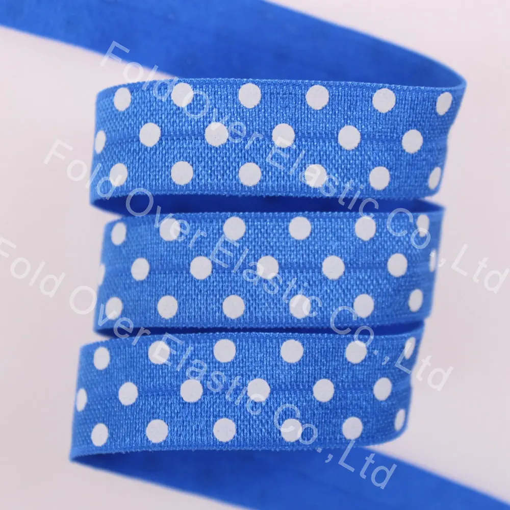 5/8" FOE Polka Dots Royal Blue Shiny Printed Fold Over Elastic | Дом и сад