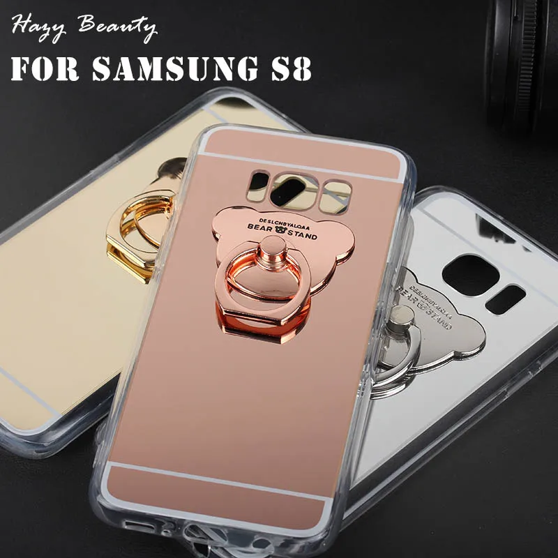 hazy beauty bear ring holder Soft Tpu + pc mirror phone case cover for samsung galaxy s8 women 181301 |