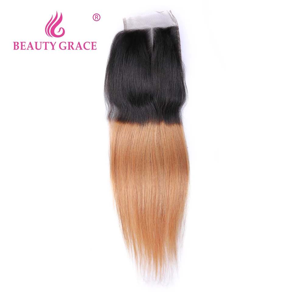 Beauty Grace Ombre Bundles With Closure Brazilian Straight Human Hair Bundles With Closure Weave NonRemy 3 Bundles With Closure