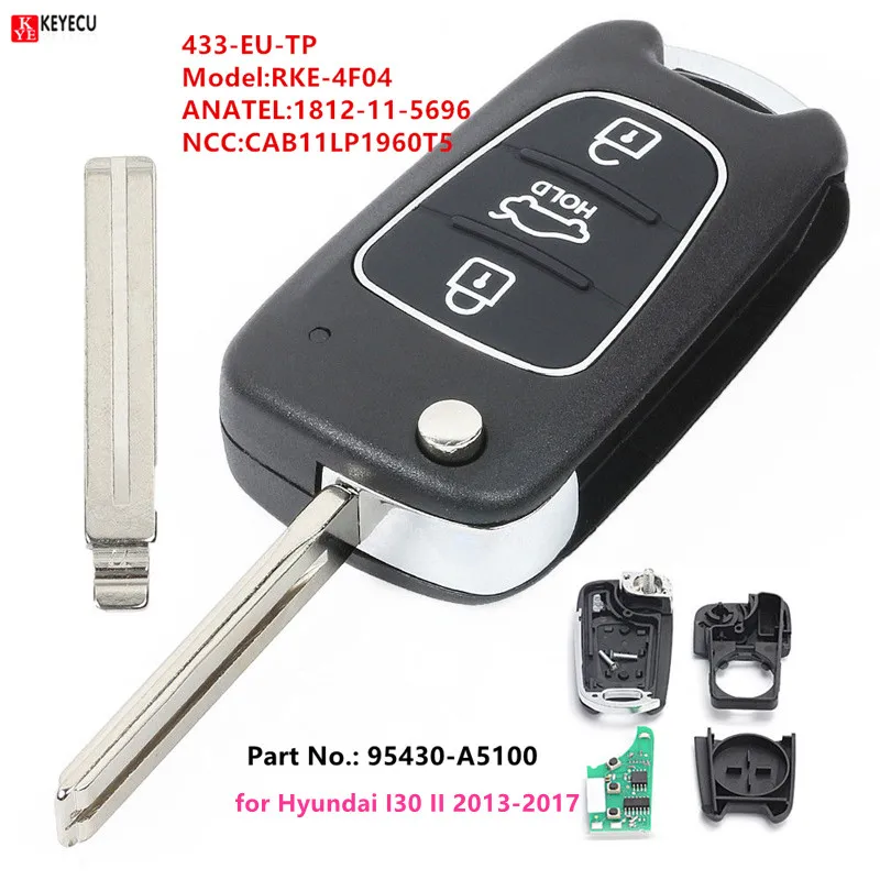 Keyecu Replacement 3 Button 433MHz ID46 Upgraded Flip key Remote Key
