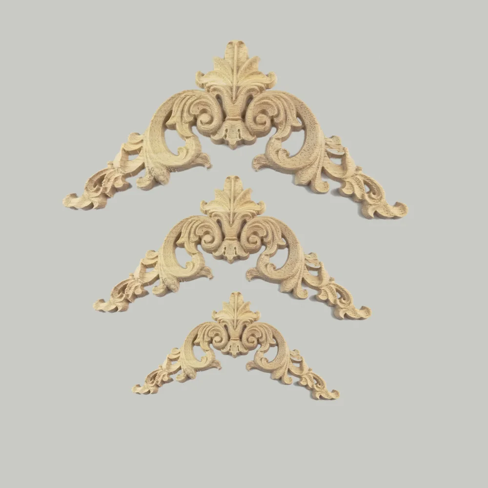 20CM Decorative Wood Appliques Wood Oak Carved Corner Onlay Applique