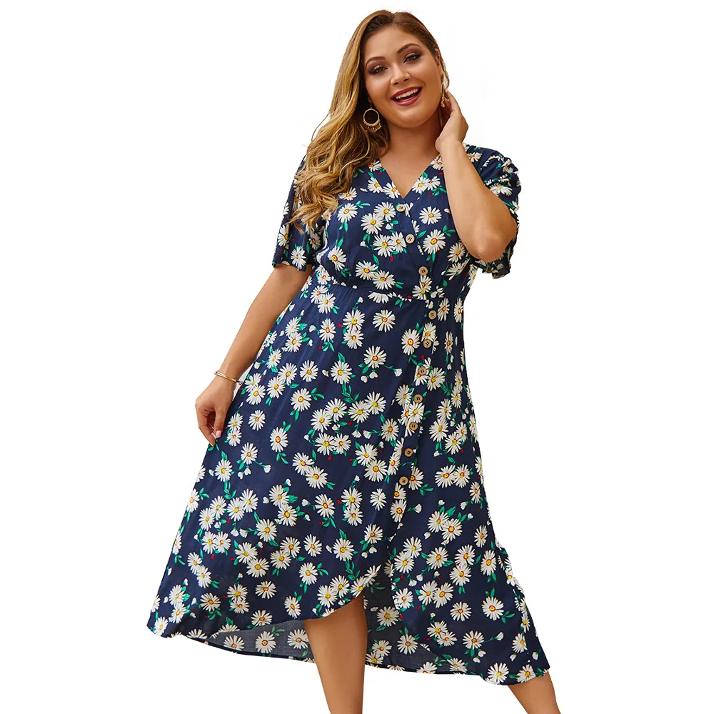 

New 2019 Plus Size Dress High Elastic Waist Cotton Vintage Dress 4XL Women Flower Print Dresses Slim Feminino Big Size Vestidos