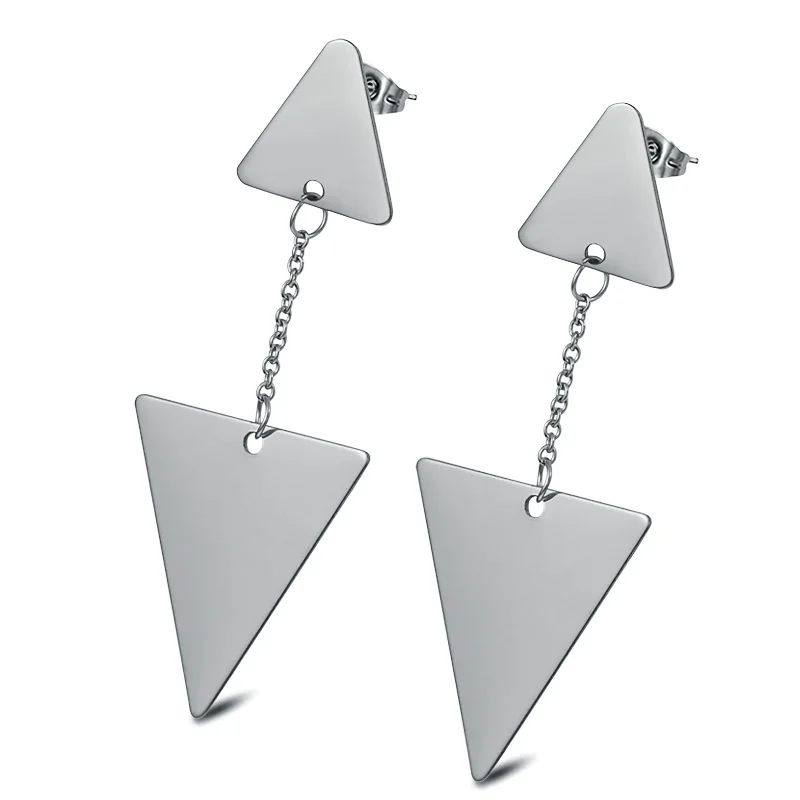

Trendy Chain Link Triangle Earrings For Women Silver Stainless Steel Ladies Drop Earring Dangle Fashion Jewelry Wholesale 2019