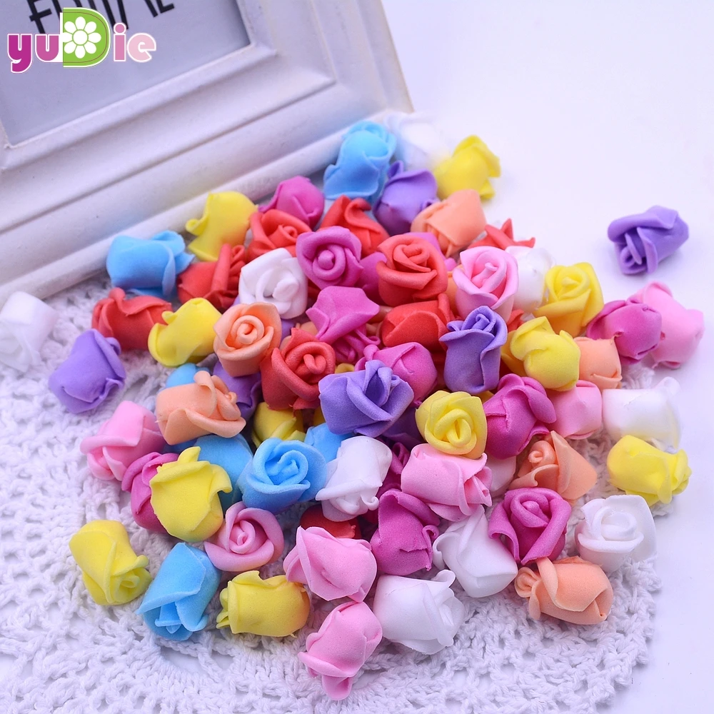 

50PCS / Lot 1.5 cm Multicolor PE rose foam mini artificial silk solid color head DIY accessories wedding decoration
