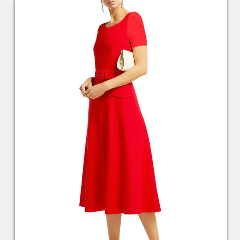 

Women Runway Dress 2019 High Quality Summer Fashion O-Neck Short Sleeve Elegant Dresses Work Dress NP0298W