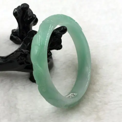 

01683 Vintage Chinese Hand-carved Green Jadeite Jade Gems Bracelet Bangle