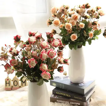 

30pcs Three Heads Roses Fake Flowers Wedding Decoration Flower Birthday Party DecorationHome Garden Party Birthday Party Decor