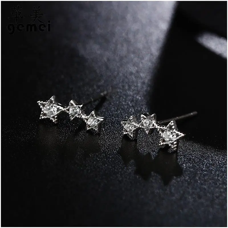 

Gemei 100% 925 Sterling Silver Gold/silver Color Star Cubic Zirconia Big Stud Earrings For Women Fashion Party Jewelry