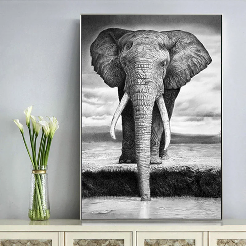 Картина слон черно белая