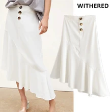 Увядшая юбка женская в английском стиле Асимметричная длинная юбка на пуговицах женские миди юбки женские большие размеры faldas mujer moda