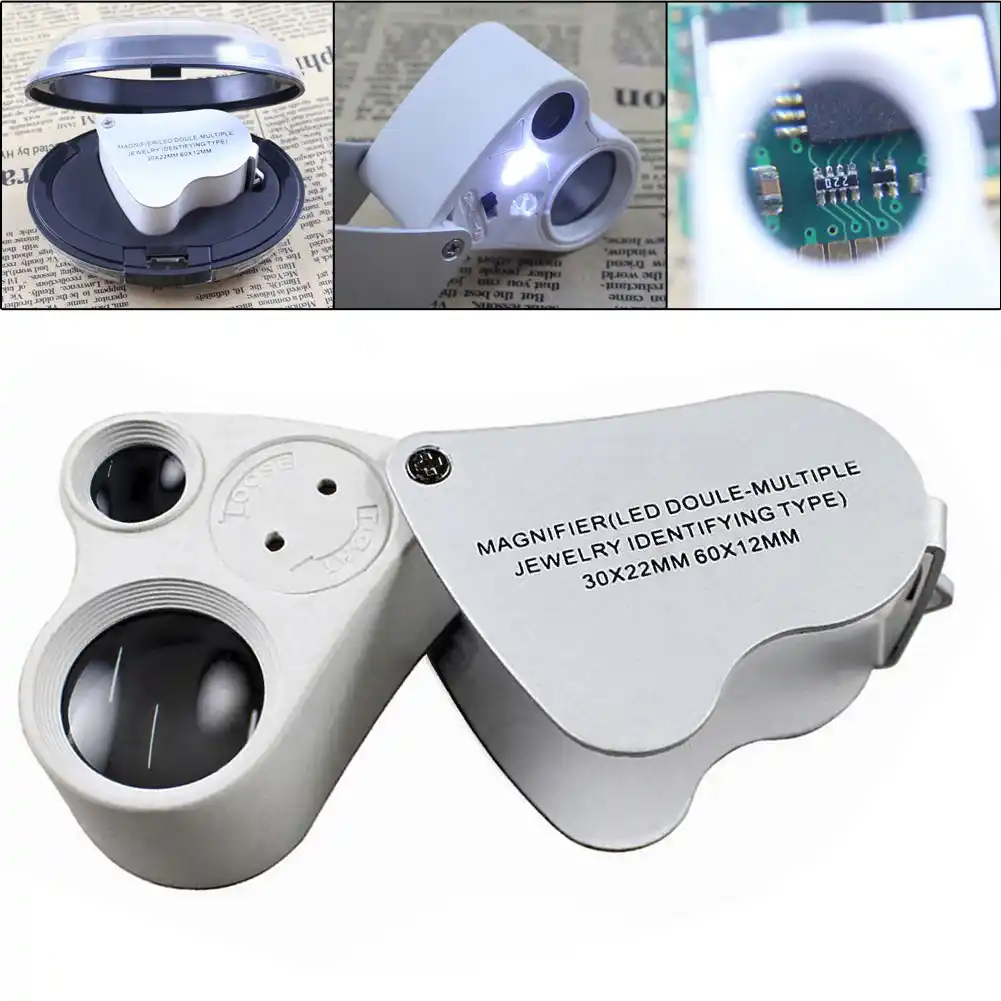 Lupa Iluminada de Precisi/ón con 30 Aumentos y 60 Aumentos Electr/ónica Rey/® Doble Lupa LED 30x y 60x