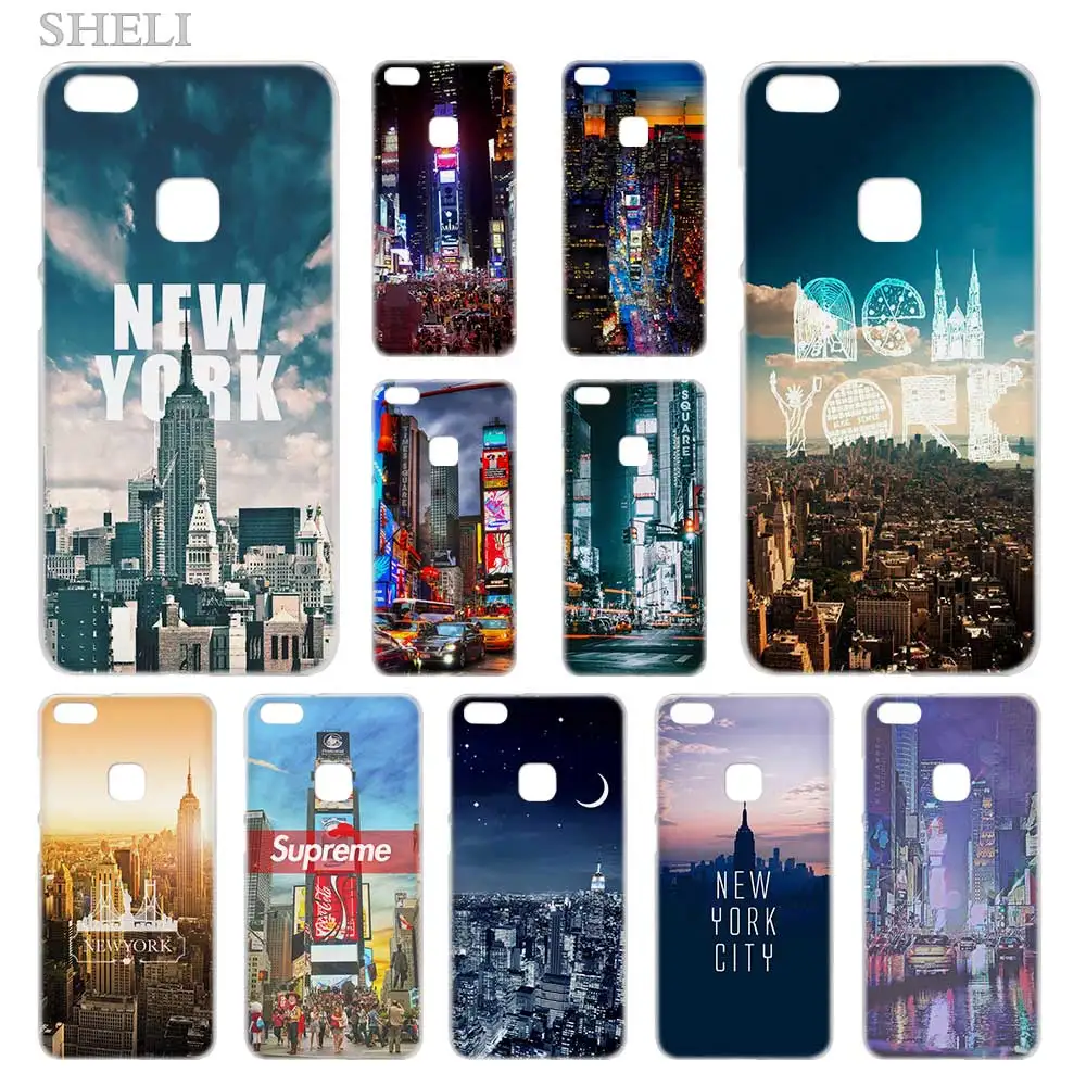 

SHELI New York City Times Square Transparent Hard Phone case cover for Huawei P8 P9 P10 P20 P30 Lite Plus Pro 2017