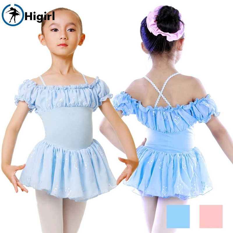 Free shipping Cotton Children Girls sky blue and pink Ballet Dance Chiffon Skirted leotard Dress Kids  CT2009