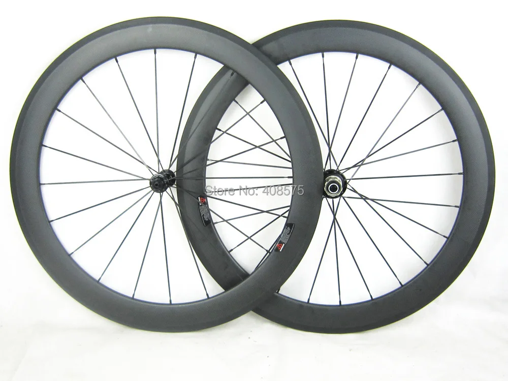 Full Carbon Fiber Road Cycle wheel set front rear 60mm profile 23mm width 11 speed clincher tubular carbon wheel