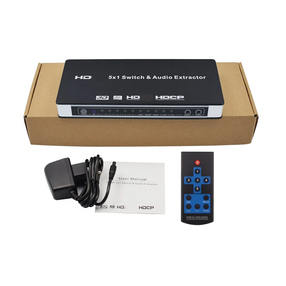 HDMI переключатель 5x1 аудио выключатель экстрактора er 4 K x 2 3D Arc EDID 7.1CH/ADV/2CH 5 порт