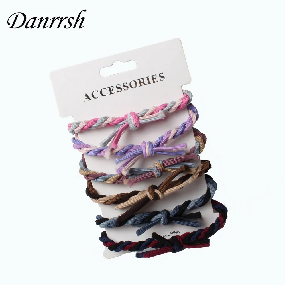 

6pcs Women Girls Hand Wave Colorful Braided Thick Elastic Rubber Hairband Rope Ponytail Holder Hair Rope Bracelet Good Elasticit