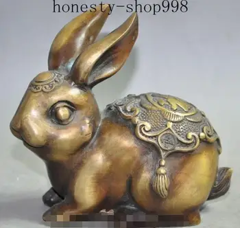 

5"Old Chinese bronze Fengshui Zodiac Year Animal Lovely Rabbit Statue sculpture