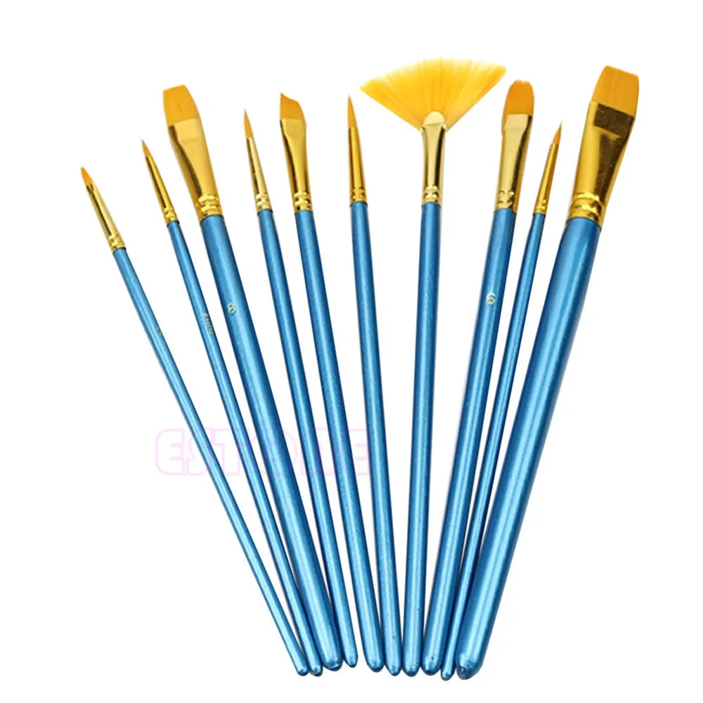 

2018 High Quality 10Pc Nylon Hair Acrylic Watercolor Flabellum Pointed Tip Artists PaintBrush Set