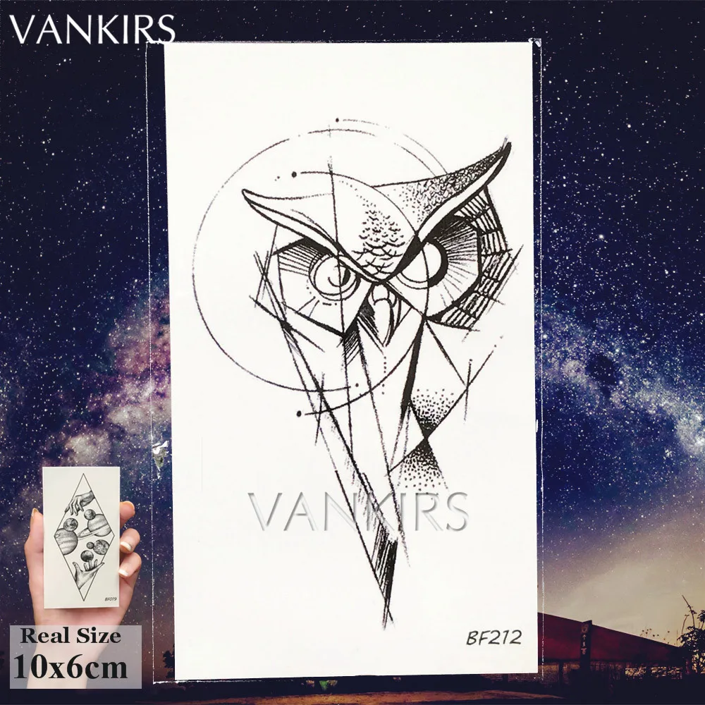 VANKIRS 3D Raccoon Tattoos Temporary Women Arm Stickers Sexy Owl Men Tattoos Waterproof Moon Geometric Planet Tatoos Supplies - Цвет: VBF212