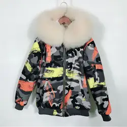 Специальные Дизайн новые зимние Курточка бомбер Для женщин светло-абрикосовый лисий мех большой воротник бомбардировщики