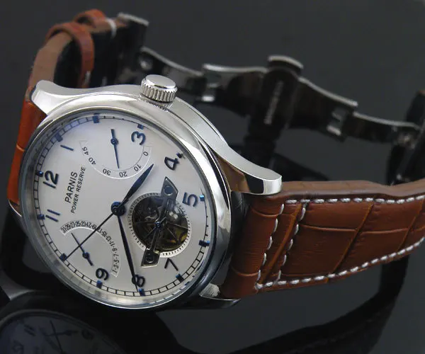 Parnis механические белые циферблаты Азия запас хода 43 мм автоматические мужские часы W1242