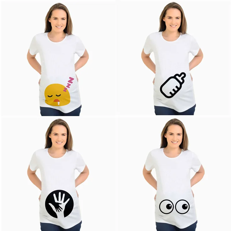 Summer Plus Size Pregnant Women baby's bottle print T-shirts Cute Maternity Tees Clothes Nursing Tops Pregnancy short Tee shirts