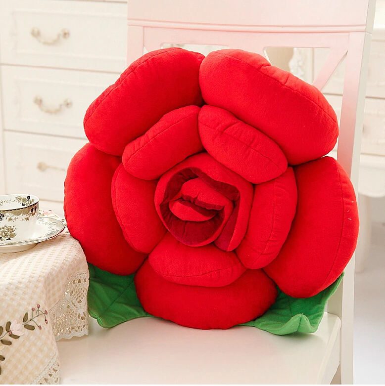 

2016NEW 100%Cotton 3D Rose Pillow Cushion With Filling Stuffed Toy Funny Plush Bolster Christmas Present