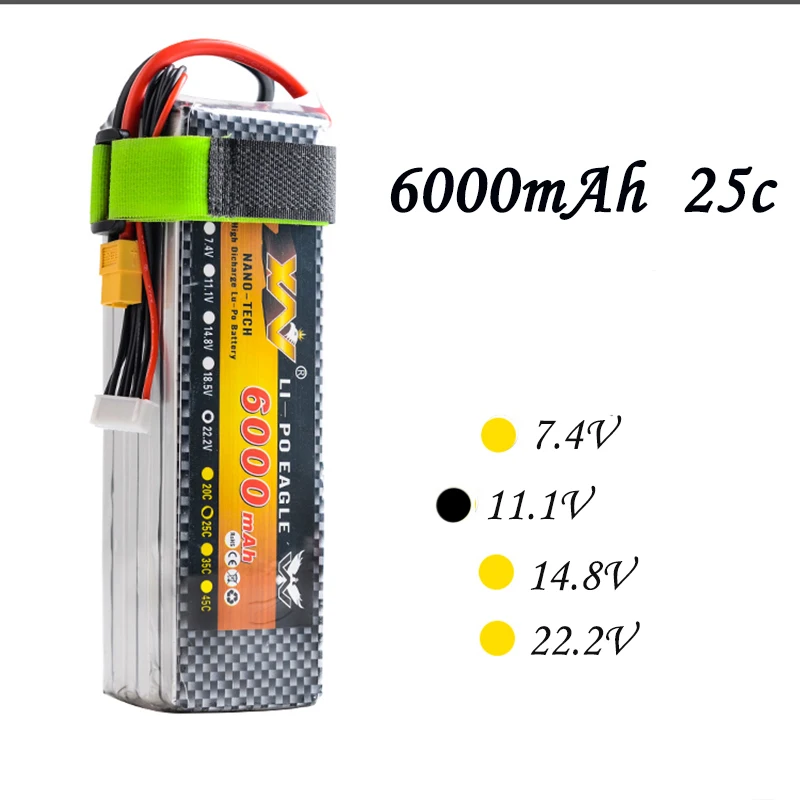 

High Quality RC Battery 11.1V 6000mAh 25C Max 55C 3S 3Cells 11.1Volt RC LiPo Li-Poly Battery for Helicopters Quadcopter RC drone