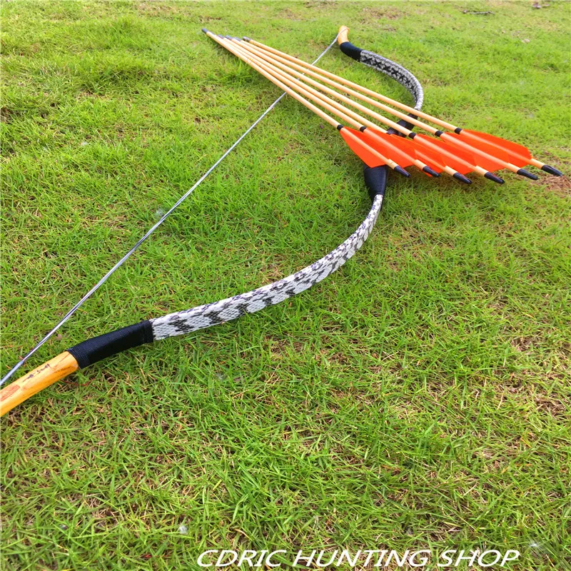 

CDRIC traditional 20-80ibs Longbow white snakeskin outdoor shooting+6 arrows