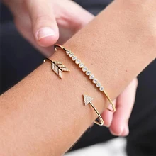 2 шт./компл. Классическая стрелка треугольник круглый геометрический Регулируемый многослойный золотой браслет женский блестящий кристалл драгоценный камень браслет