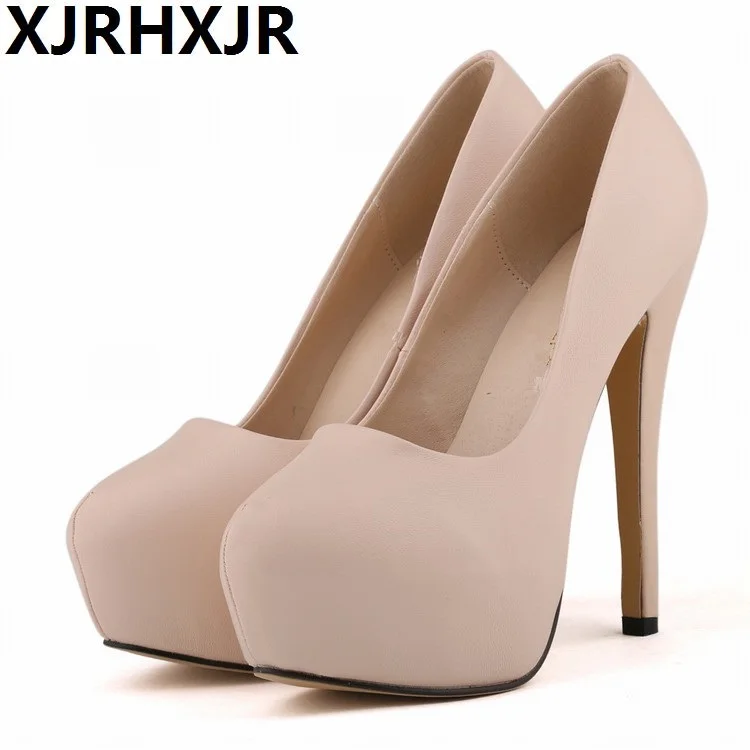 

XJRHXJR Brand 14cm Platform Pumps Women Ultra Thin Heels Fashion Matt Bridal Shoes Ladies Sexy Extremely High Heels Shoes Black