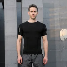 Новая спортивная футболка мужская хлопковая тренировочная футболка с круглым вырезом для спортзала Мужская эластичная плотная футболка для бега спортивная майка для бодибилдинга и фитнеса