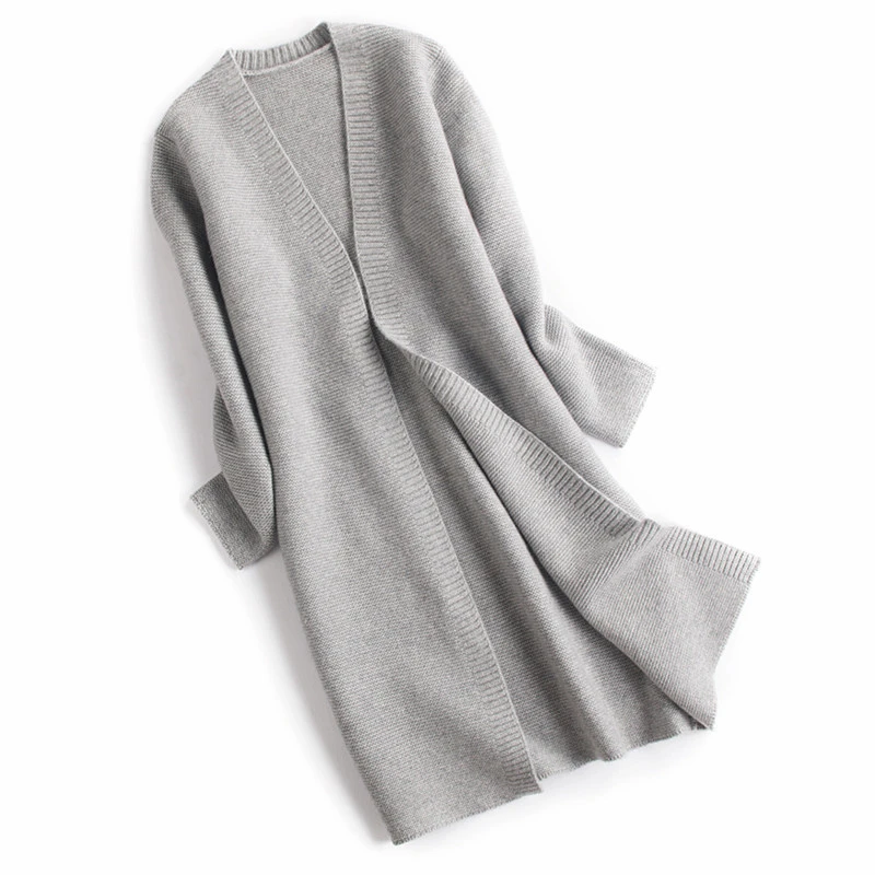  new fashion 100%goat cashmere thick knit women long cardigan sweater coat Vneck H-straight loose M-