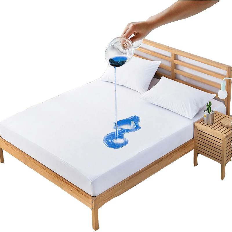 

Waterproof Fitted Sheet Cotton Terry Cloth Mattress Topper Protector Anti Dust Mite Mattress Cover Solid Sheets With Elastic