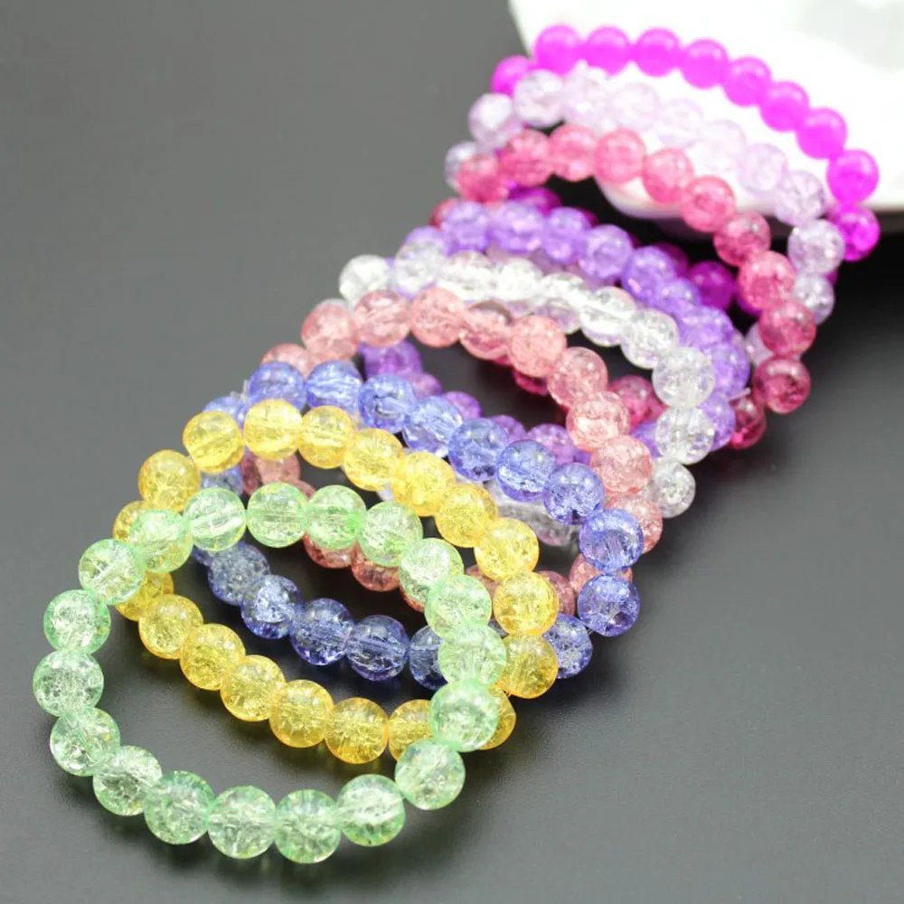Women's 8mm 10mm Cracked Quartz Crystal Beaded Round Glass Beads Stretch Bracelet Bangle Bracelets Women Girl Charm Wrap Jewelry