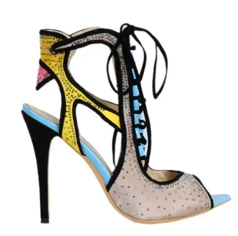 

Woman mixed colors open toe high heel sandals Ladies crystal super high heel sandals Party shoes Dress shoes SIZE 34-44