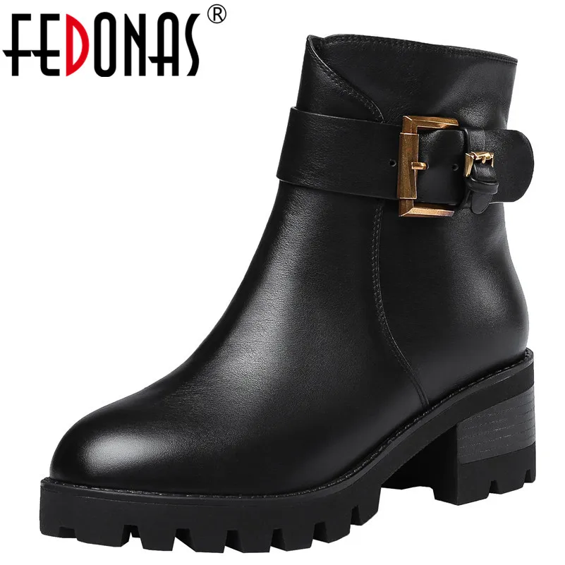 

FEDONAS New Women Genuine Leather Ankle Boots High Heels Buckles Zipper Motorcycle Boots Platforms Martin Shoes Woman Basic Boot