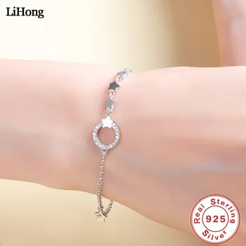 

100% 925 Sterling Silver Bracelet Pentagram Circle Bracelet Fashion Glamour Jewelry for Women