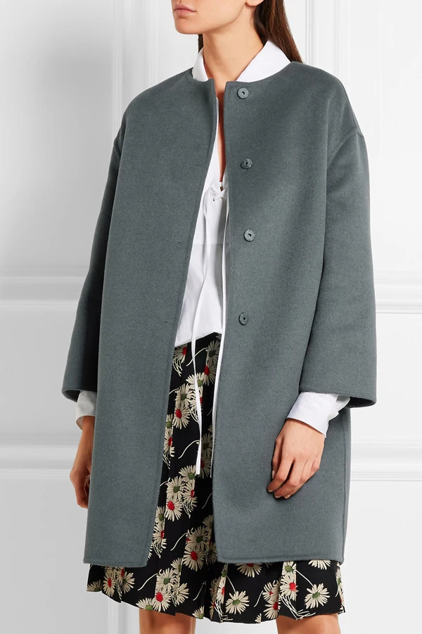 

UK New 2019 Autumn winter Ladies Grey Round neck Woolen jacket and Coat Women Simple Outerwear casaco feminino