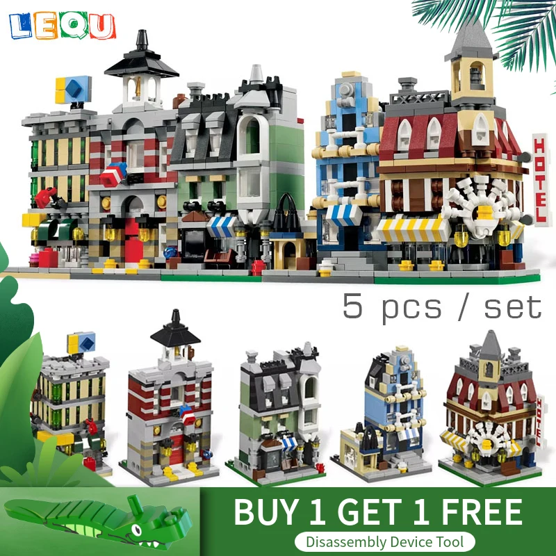 

Mini Street View Set City Building Blocks Modulars Construction House Town Hall Cinima Shop Model Bricks Kids Toys legoinglys