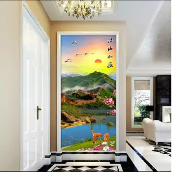 

Custom photo 3d wallpaper Non-woven mural picture wall sticker Deer peony sunset painting Living room decoration