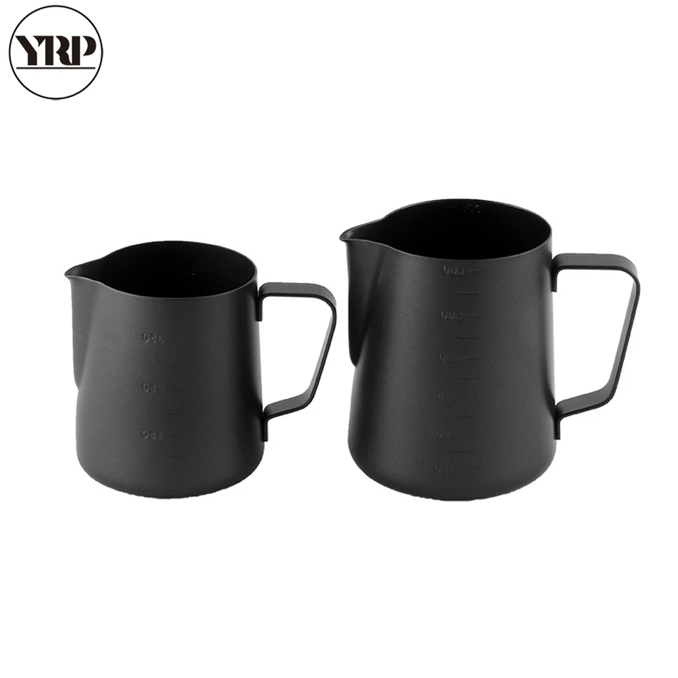 

YRP Non-Stick Black Stainless Steel Milk Frothing Jug Pitcher Espresso Coffee Barista Craft Cream Latte Cup Milk Mug With Scale