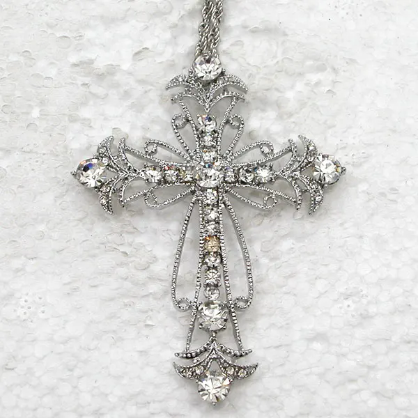 

Clear Rhinestone Cross Fashion Pendant Necklaces Chain Jewelry F212A
